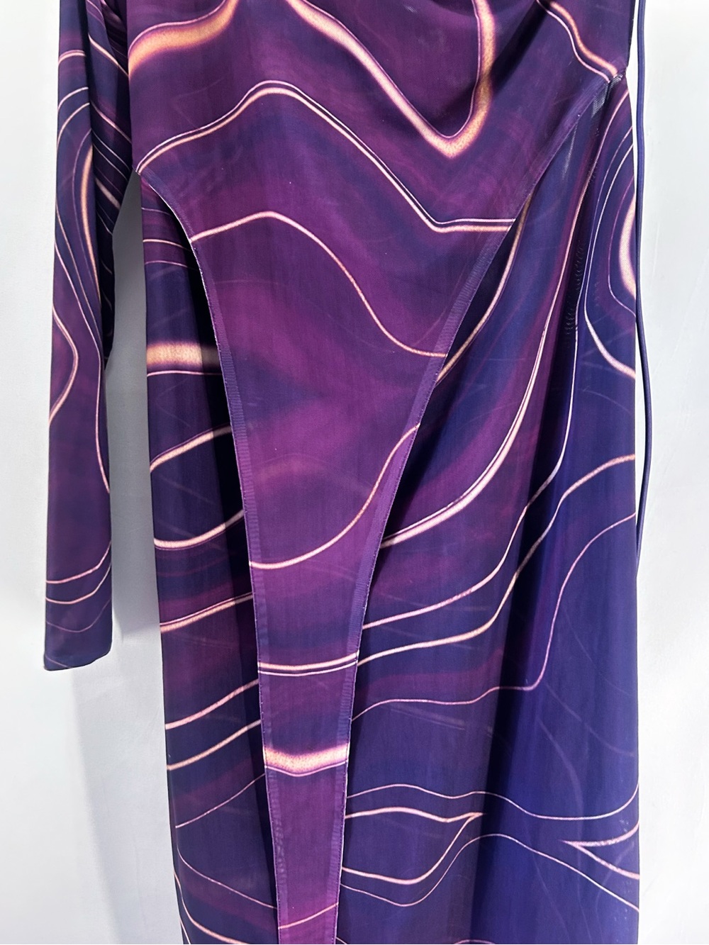 BBXBrand Mesh Purple Swirl Abstract One Shoulder Long Sleeve Midi Dress Size 14 - Picture 4 of 10
